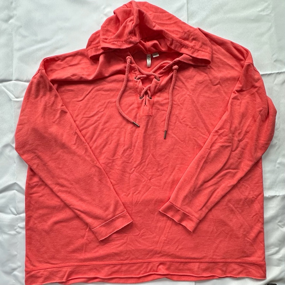 Active long sleeve lightweight orange‎ coral lace up pullover hoodie women’s 1x - Picture 3 of 10